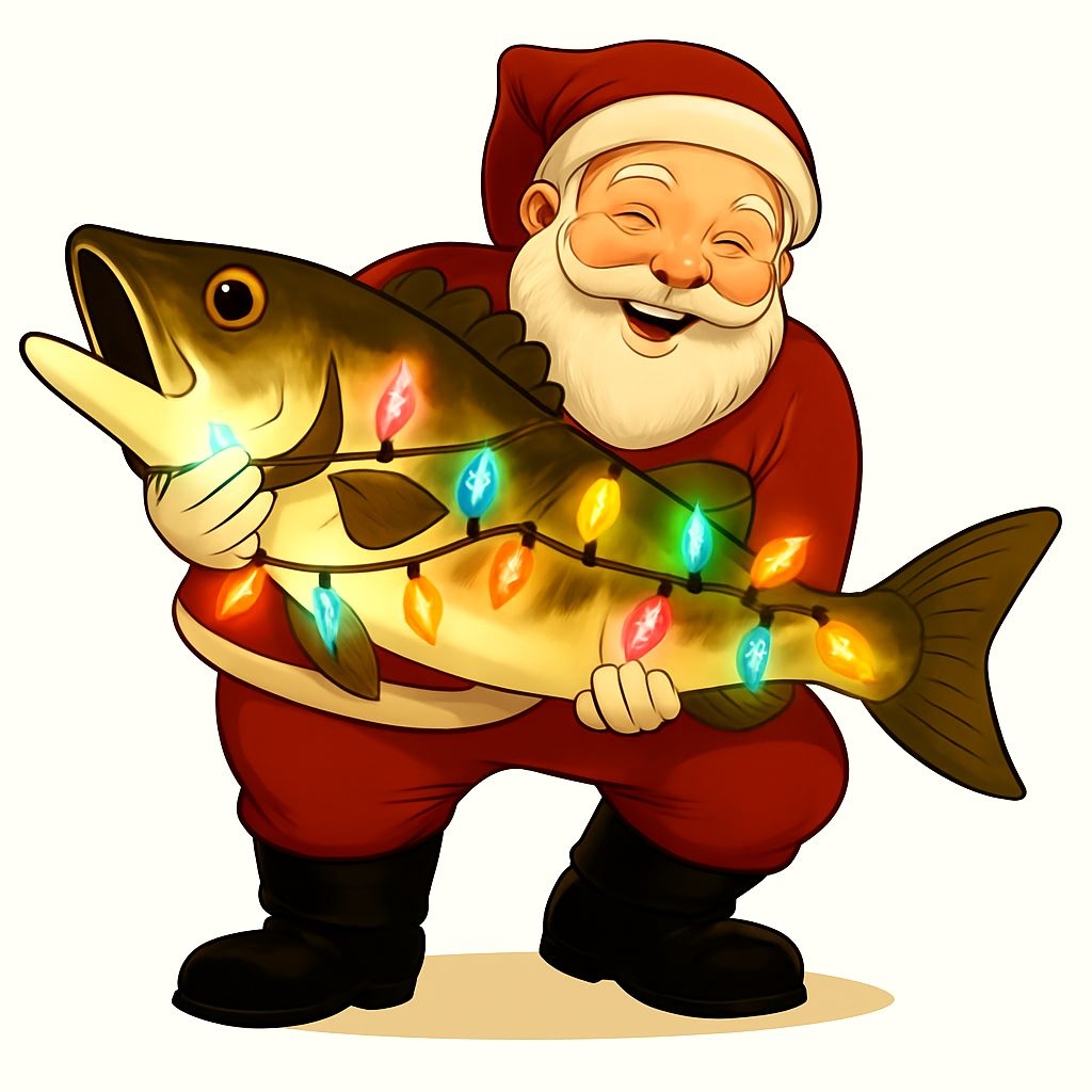Cheerful Santa Claus with Colorful Fish T-Shirt