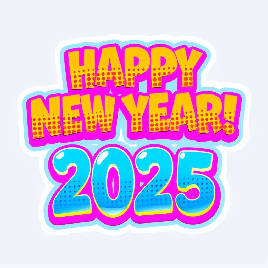 Vibrant Cartoon Happy New Year 2025 Sticker Design