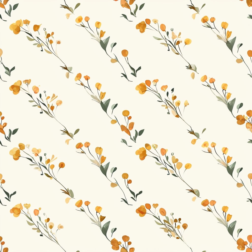 Warm Floral Diagonal Pattern on Cream Background Seamless Pattern