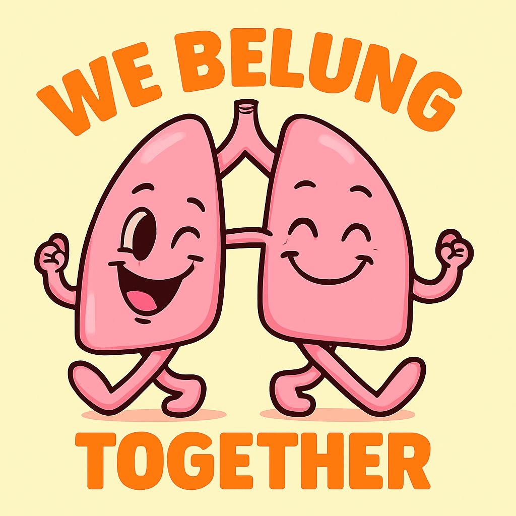 Cheerful Cartoon Lungs with We Belung Together Text T-Shirt