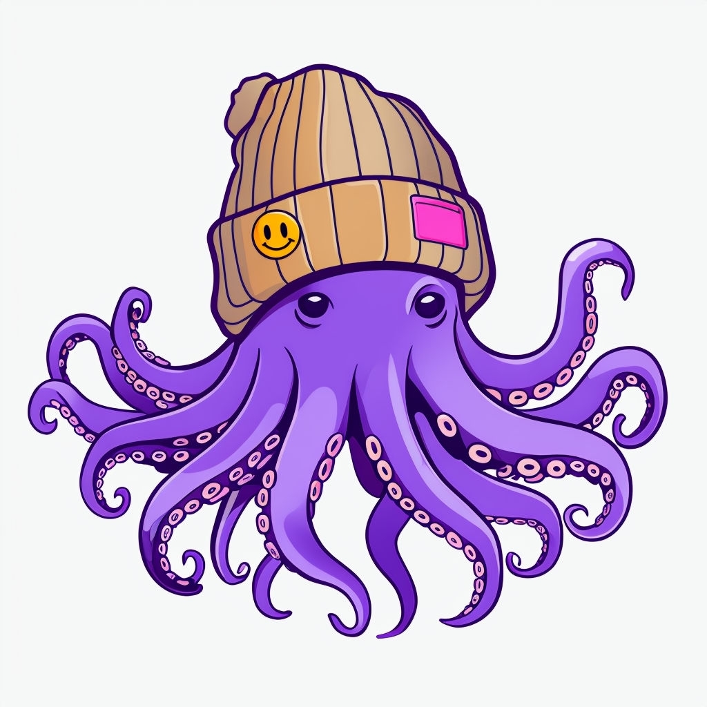 Whimsical Cartoon Octopus with Beanie Hat Sticker