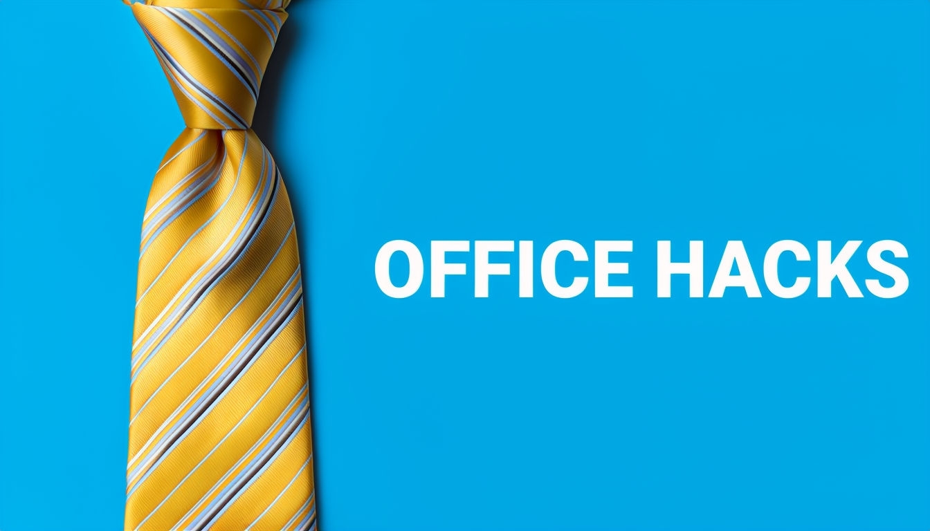 Vibrant Yellow Tie with Stripes and Office Hacks Text Social Media Post