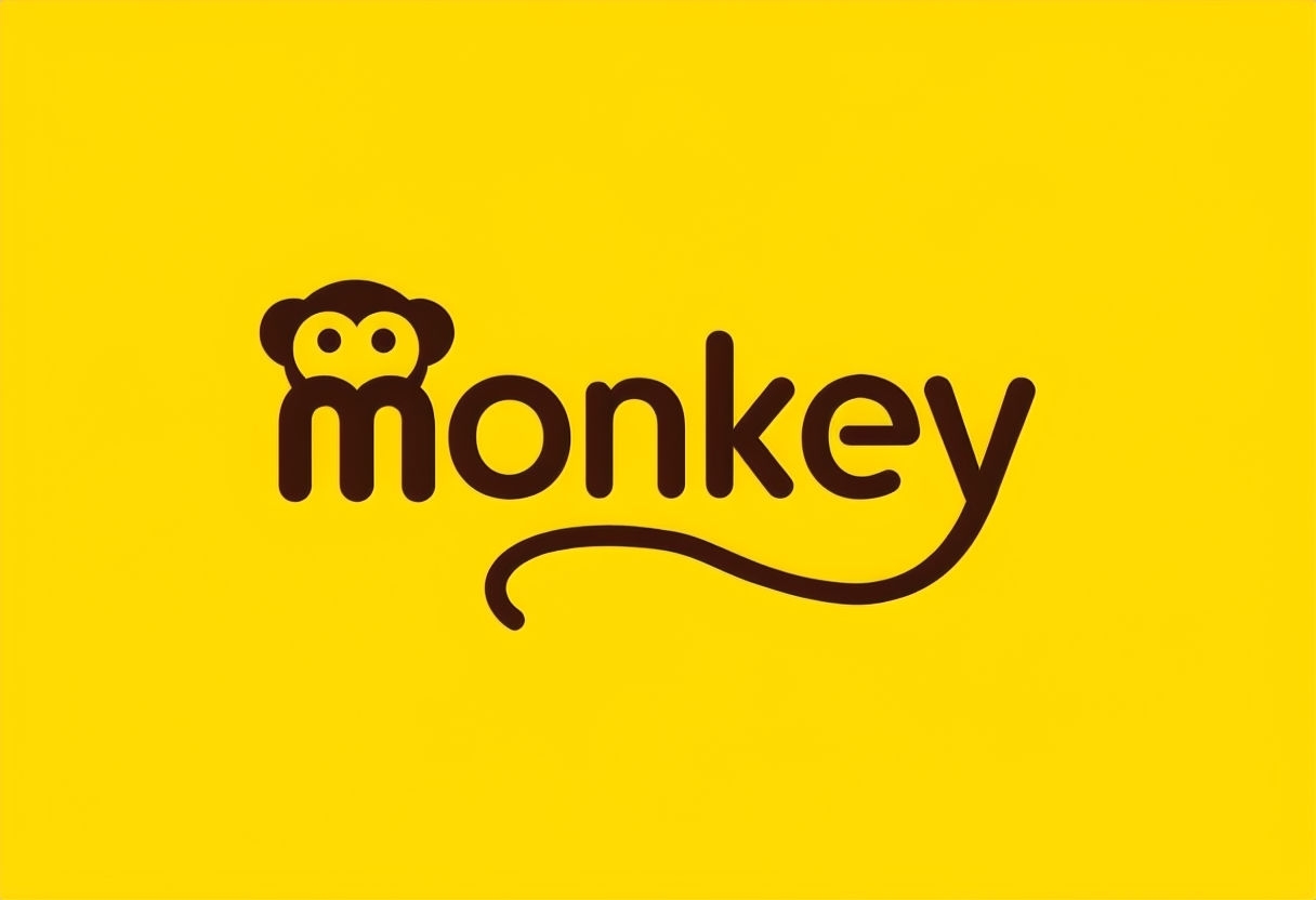 Playful Minimalist Monkey Logo Design on Bright Yellow Background Logo