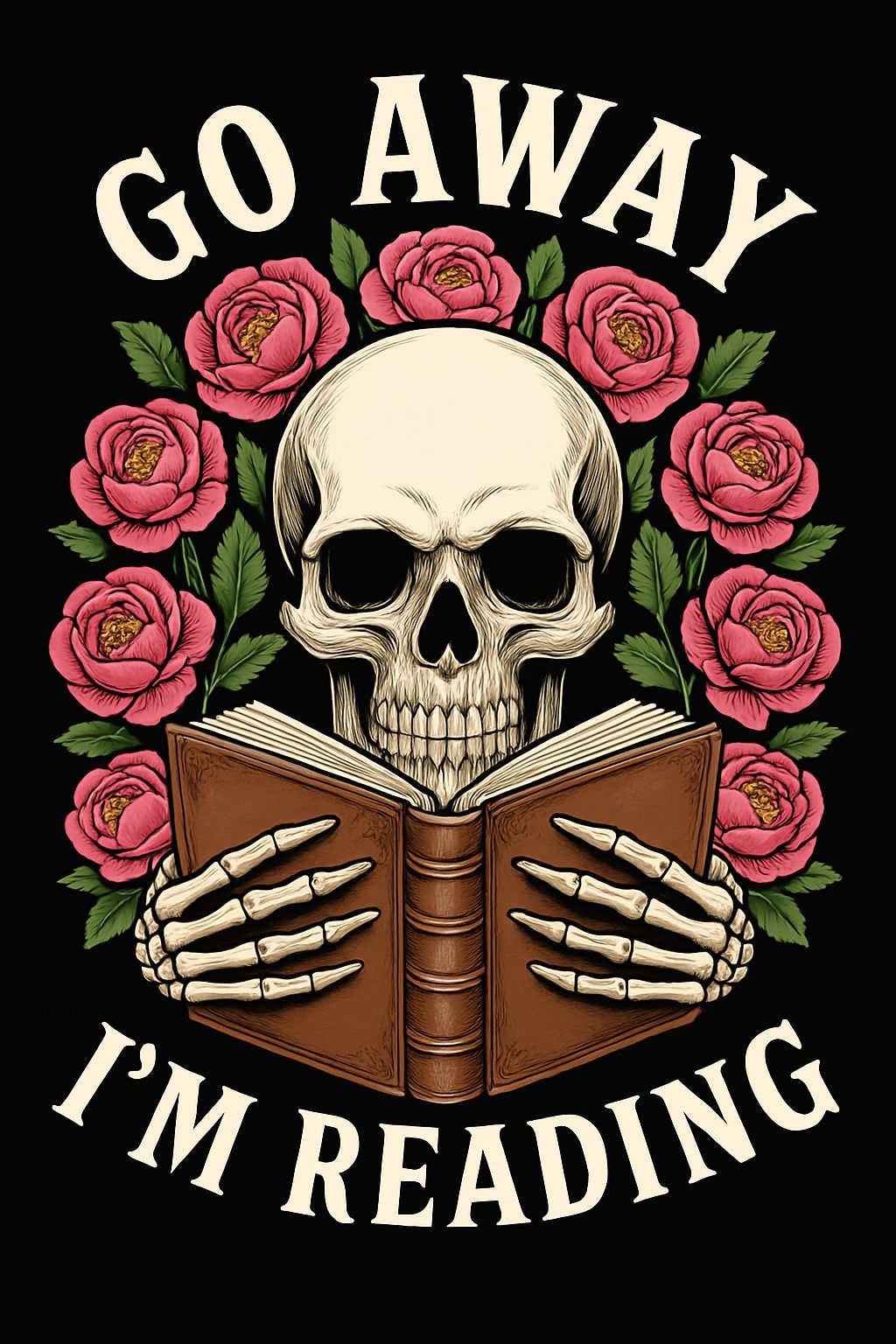 Gothic Skull with Roses and Reading Theme T-Shirt