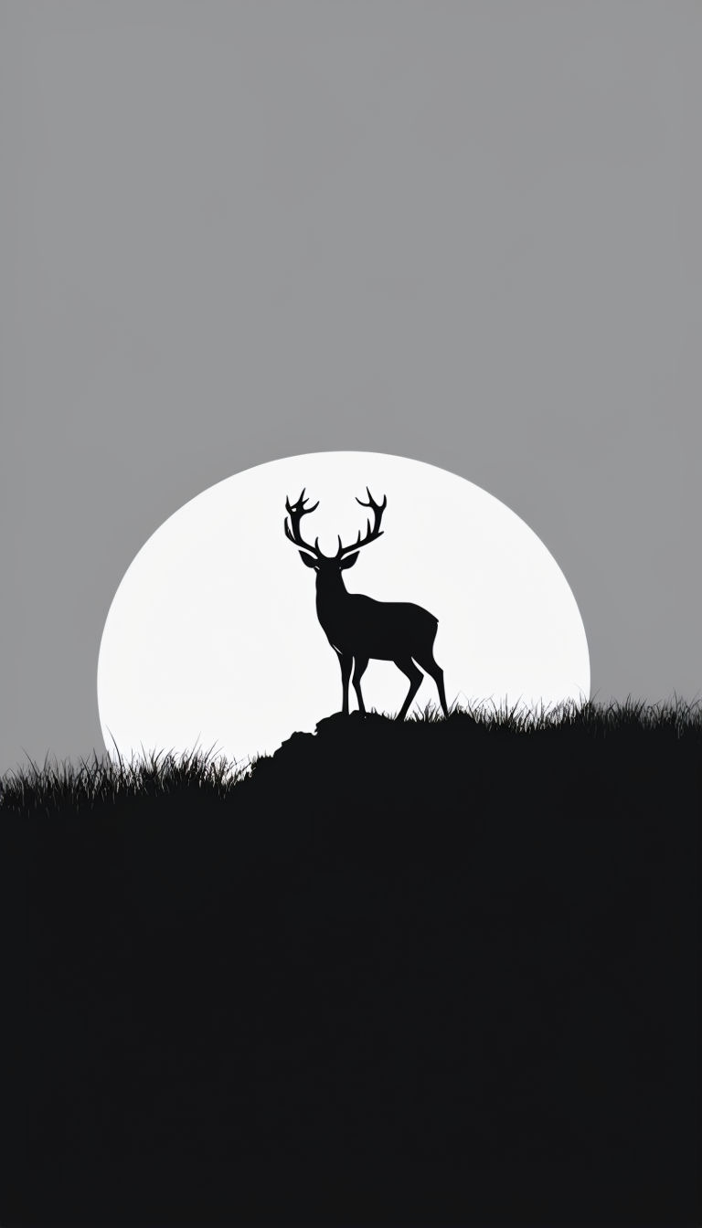 Elegant Black Silhouette Deer Against Monochromatic Background Mobile Wallpaper