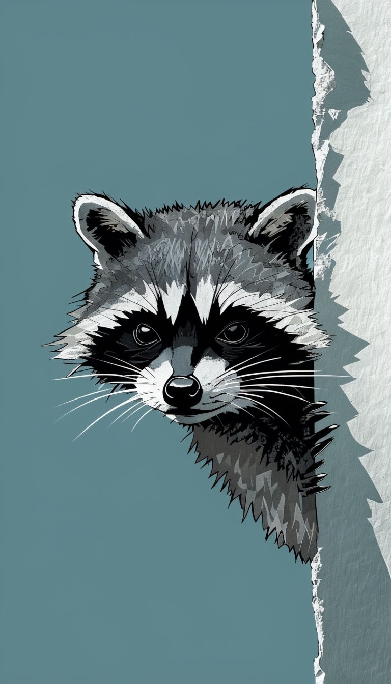 Suspicious Raccoon Graphic Portrait on Teal Background Mobile Wallpaper