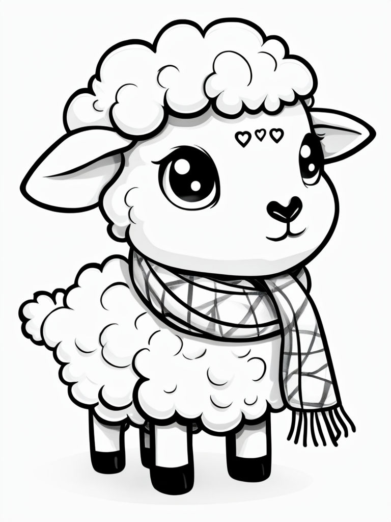 Adorable Cartoon Fluffy Sheep with Cozy Scarf Illustration Sticker