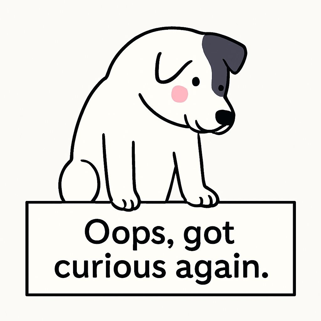 Playful Minimalist Cartoon Dog with Oops Banner Sticker