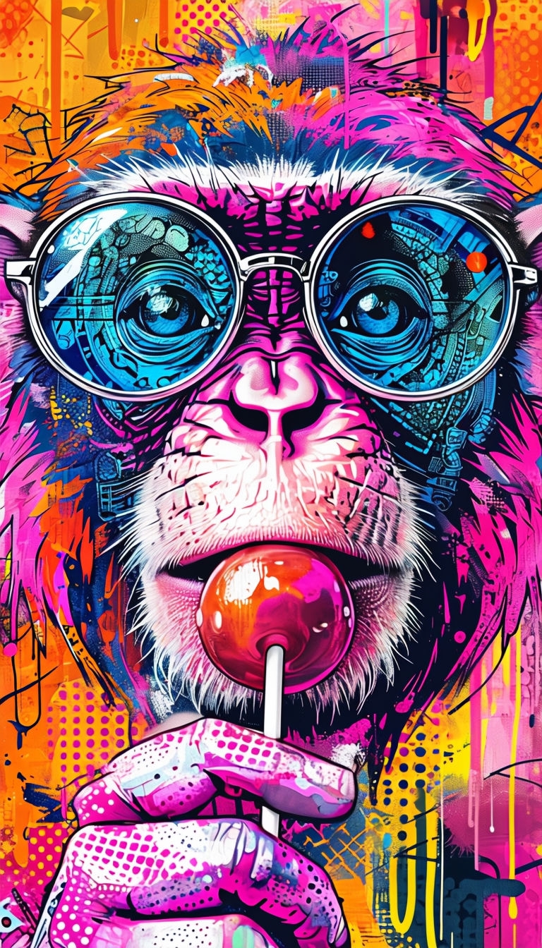 Vibrant Monkey Face Pop Art Graffiti with Lollipop Sticker