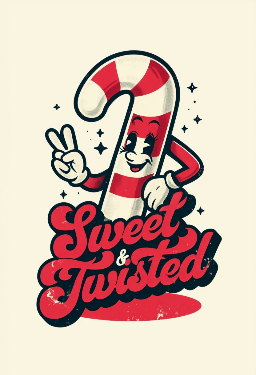 Whimsical Candy Cane Character with Sweet & Twisted T-Shirt