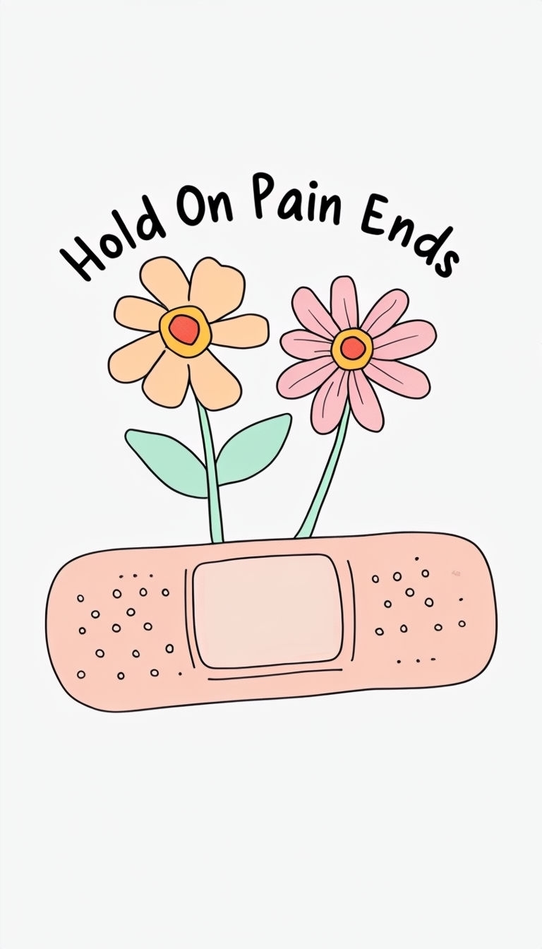 Uplifting Cartoon Flowers on Band-Aid with Positive Message Poster
