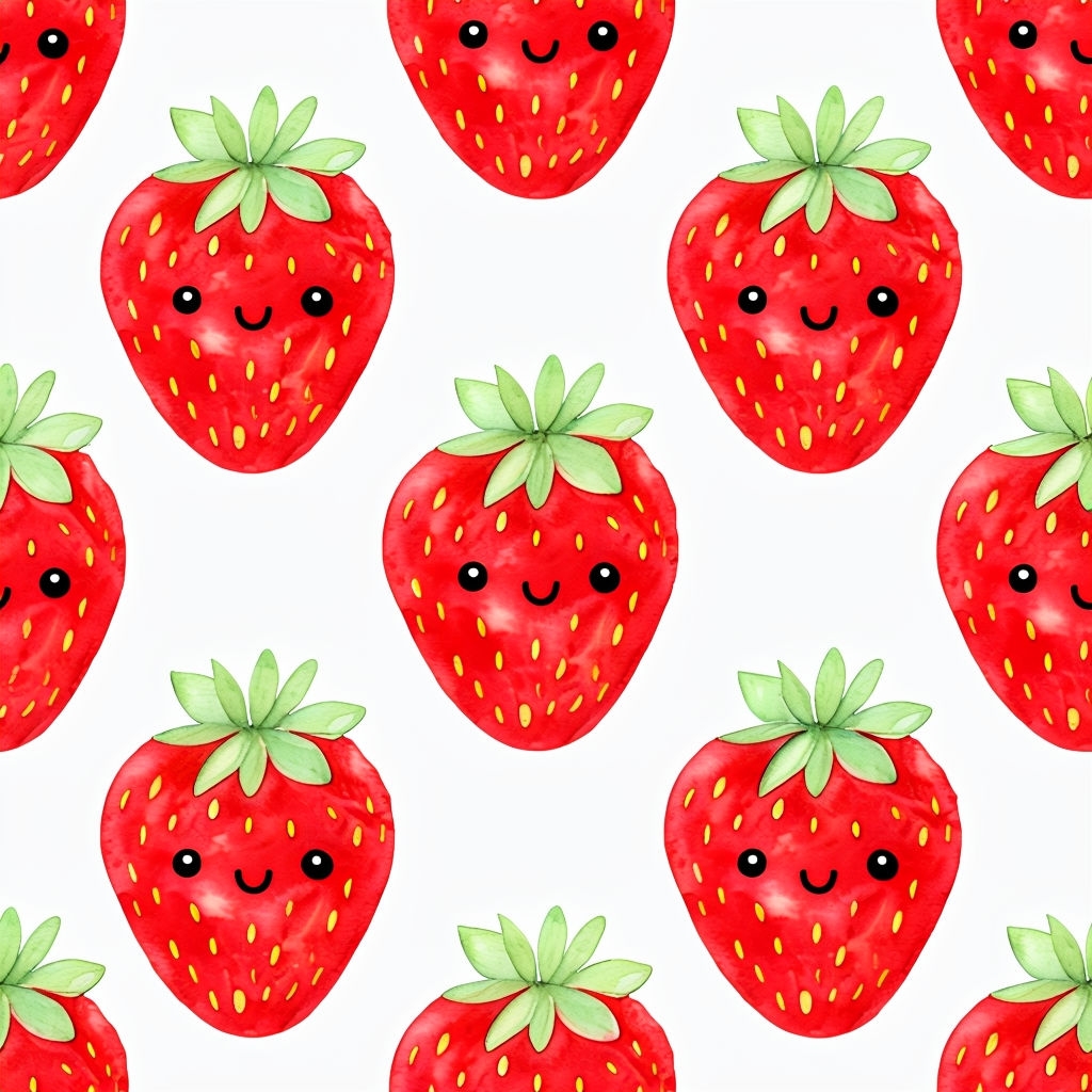 Kawaii Watercolor Strawberry Seamless Pattern for Kids Decor