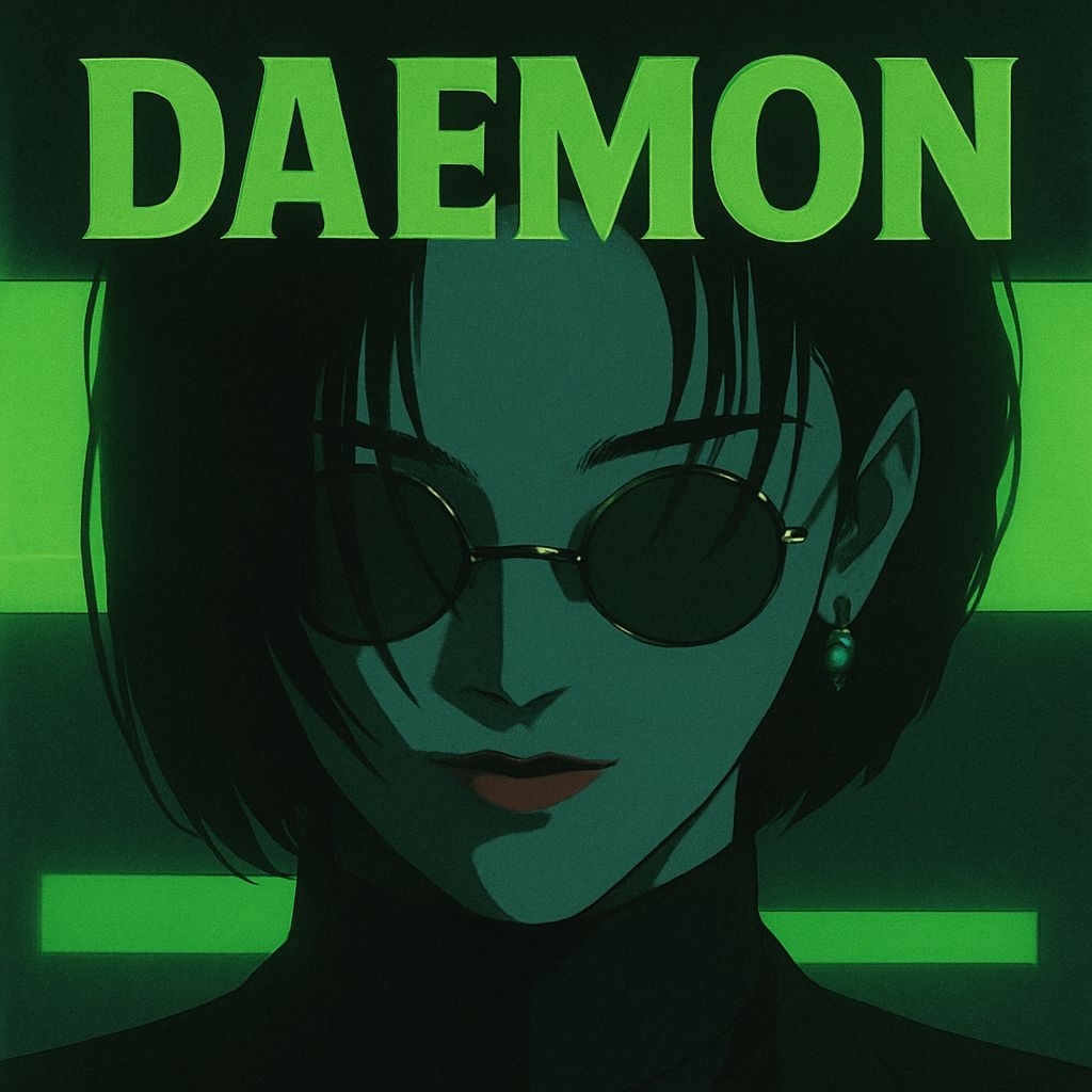Mysterious Anime Character with Neon DAEMON Text Album Cover