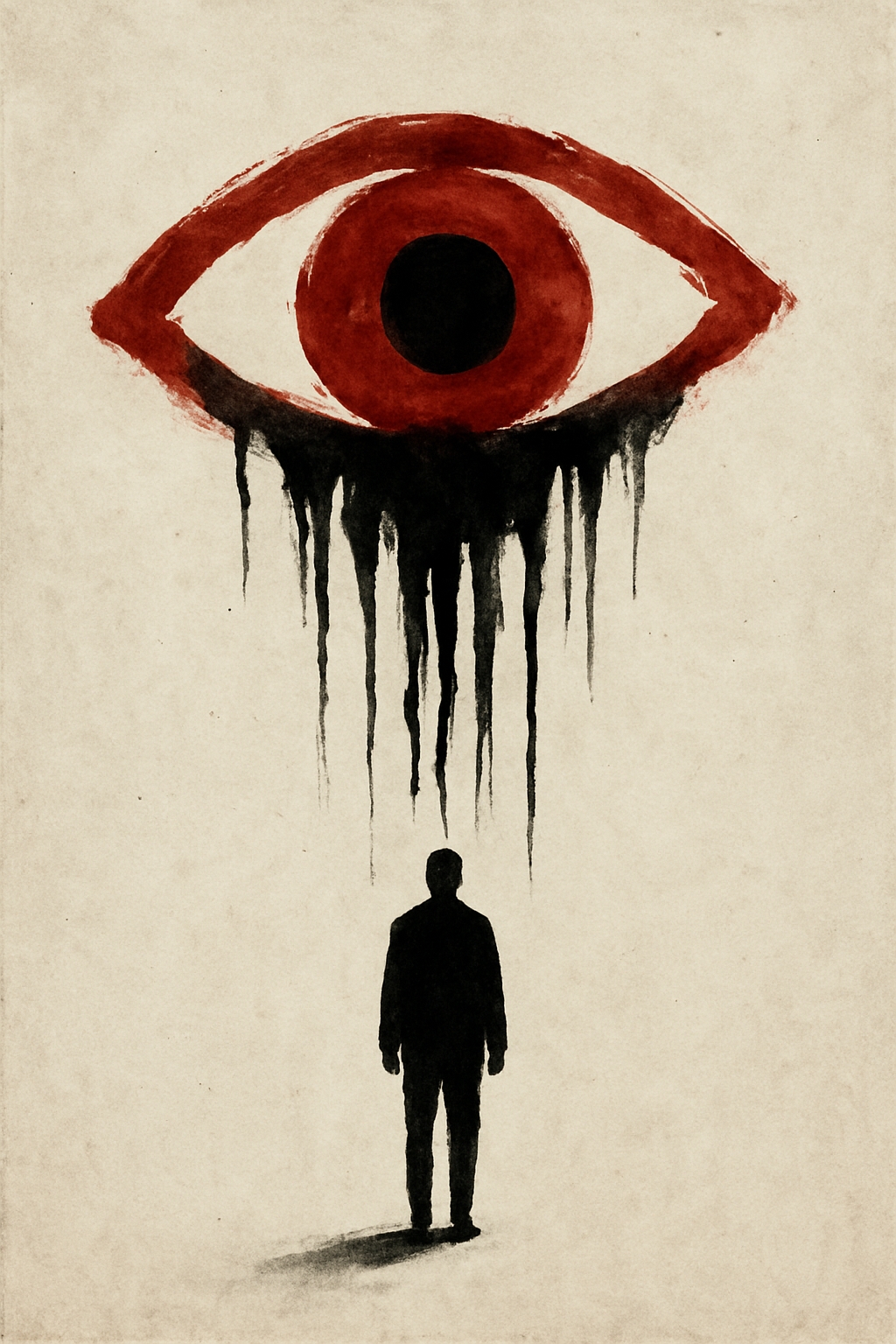 Surrealistic Dark Red Eye with Haunting Silhouette Poster