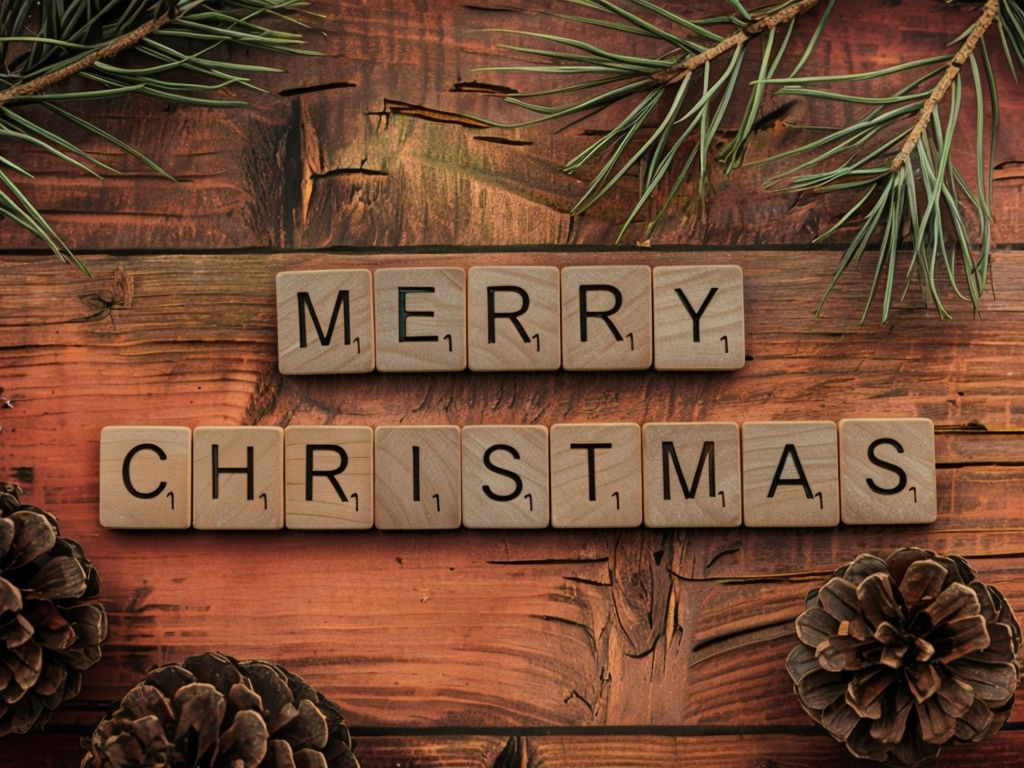 Rustic Merry Christmas Scrabble Tile Photo for Holiday Card