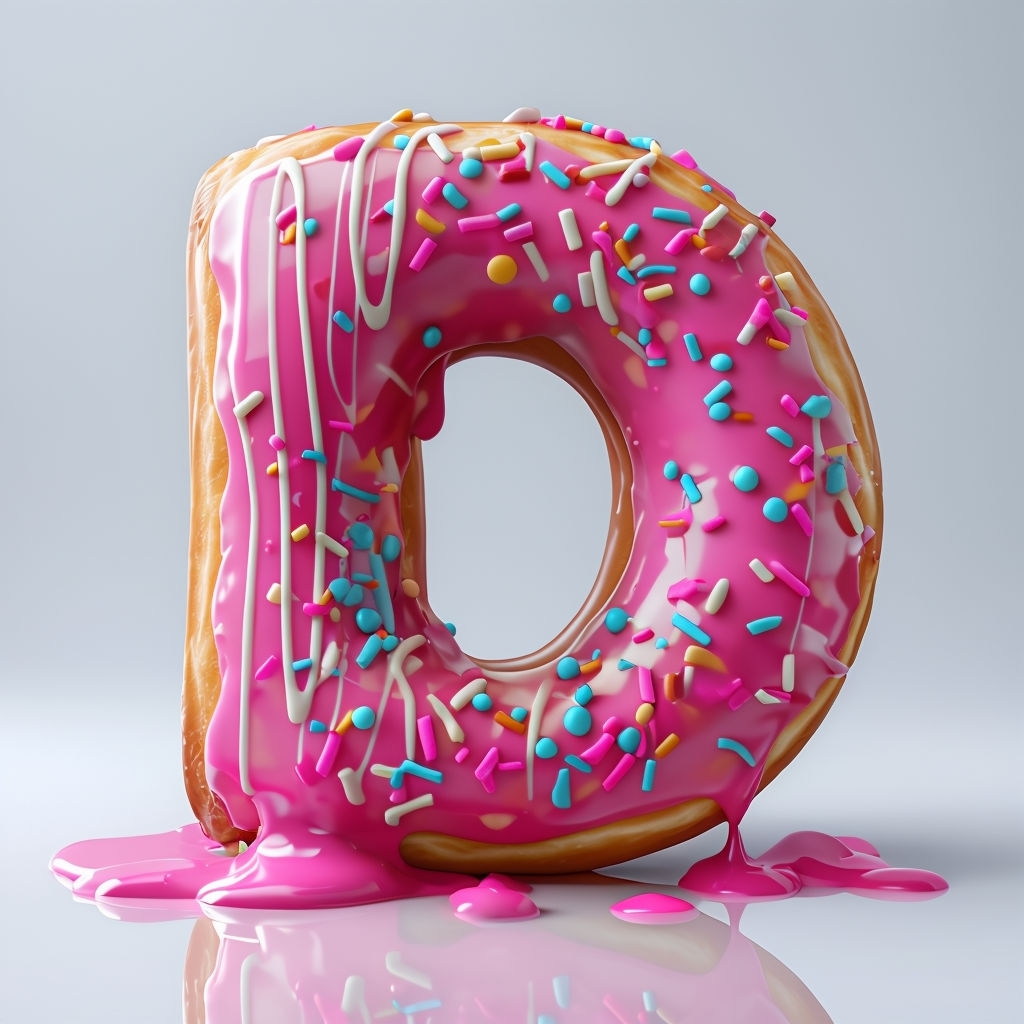 Playful 3D Donut Shaped Letter D with Colorful Icing Sticker