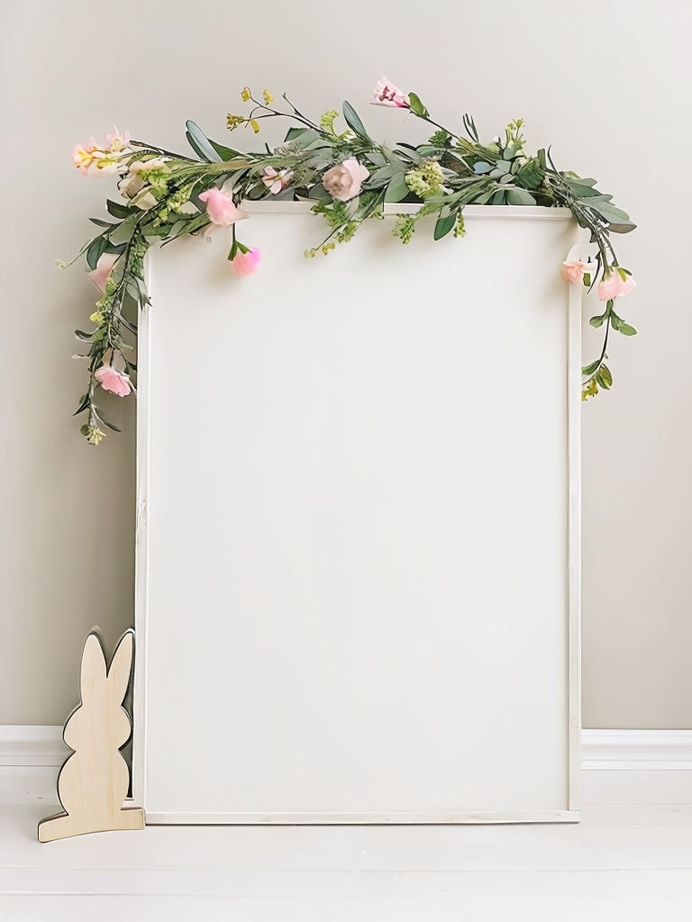 Elegant Blank Wooden Welcome Sign with Easter Accents Mockup