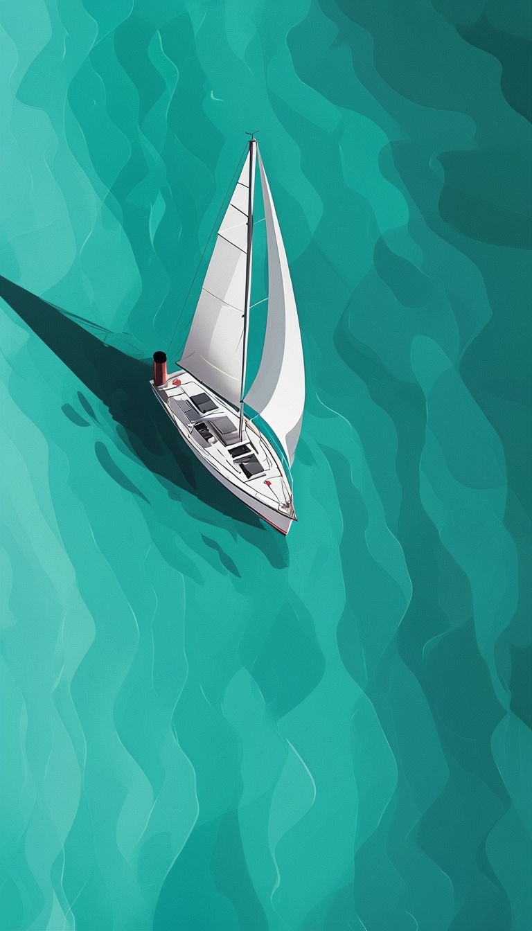 Minimalist Sailboat on Calm Turquoise Water Illustration Mobile Wallpaper