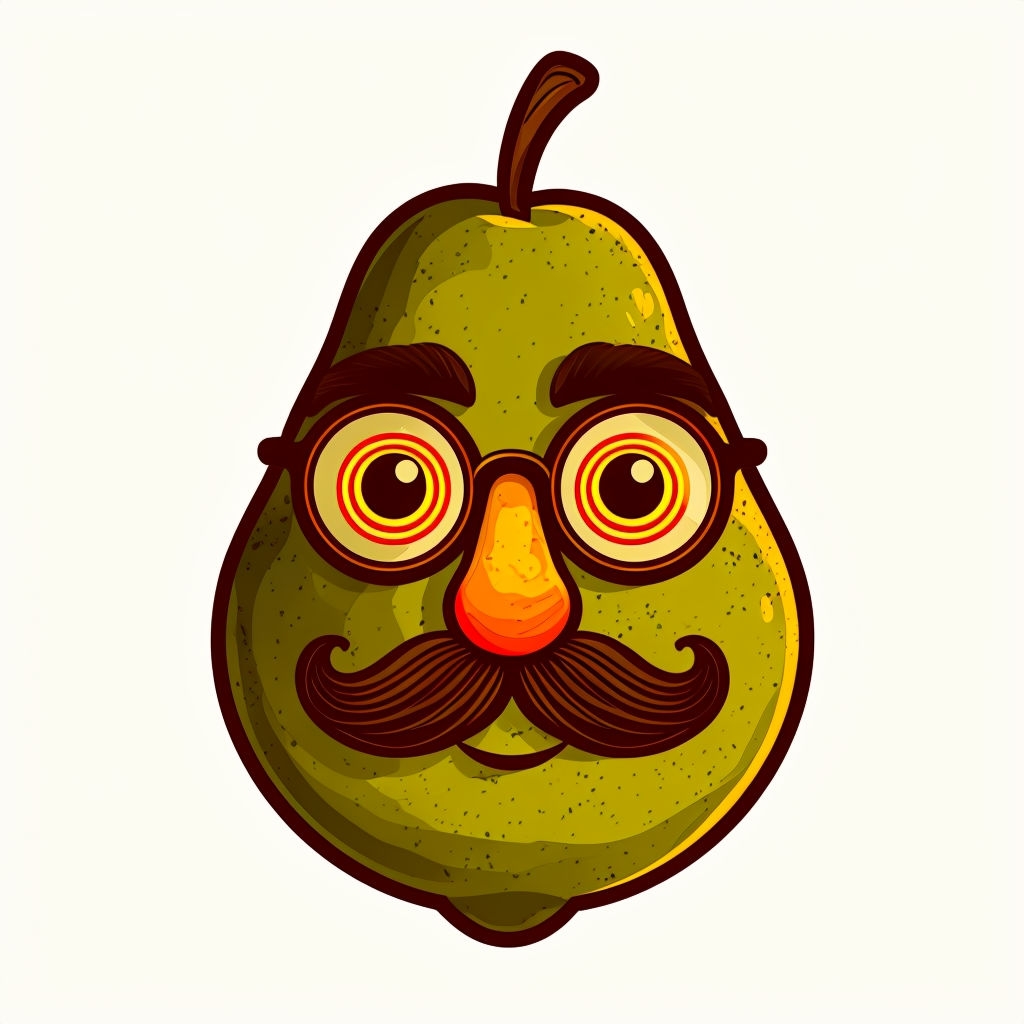 Playful Cartoon Anthropomorphic Pear Face Illustration Sticker