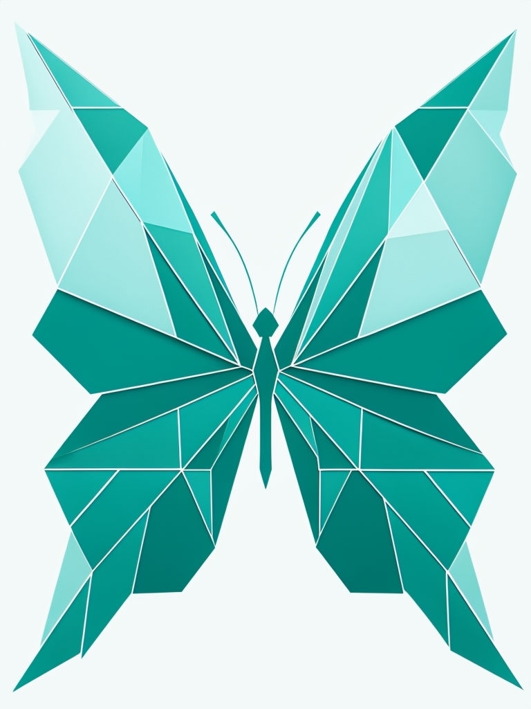 Geometric Abstract Butterfly Wings in Monochromatic Teal T-shirt
