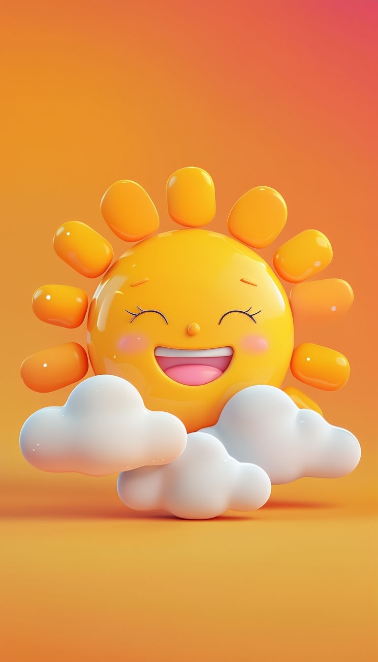 Cheerful Cartoon Sun with Clouds in Vibrant Sunset Colors Mobile Wallpaper