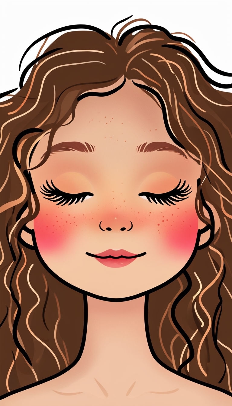 Serene Young Girl Cartoon Face Illustration Phone Case Cover