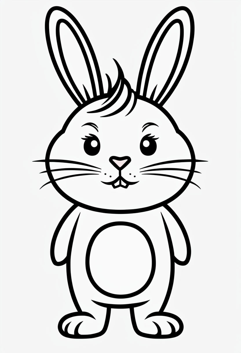 Playful Cartoon Bunny Line Drawing for Kids Coloring Book Pages