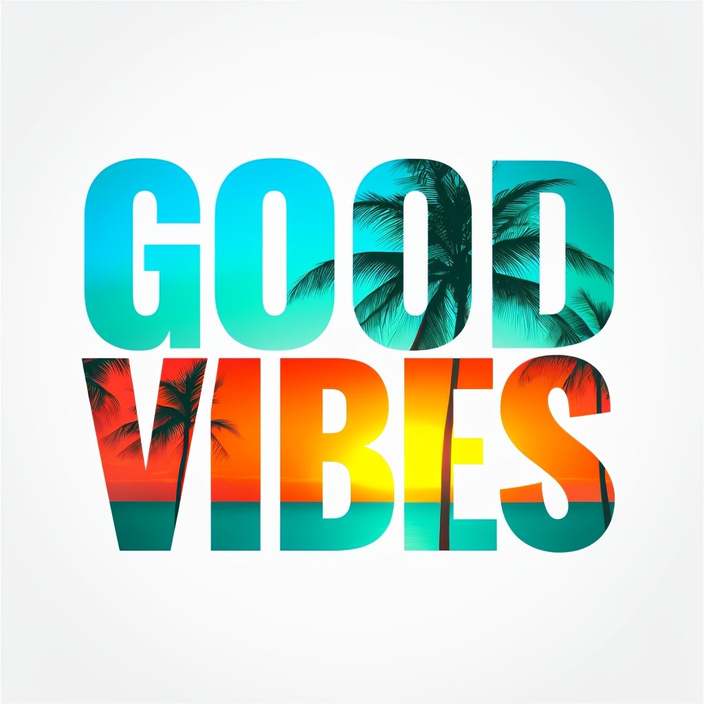 Vibrant Gradient Good Vibes Tropical Minimalist T-Shirt