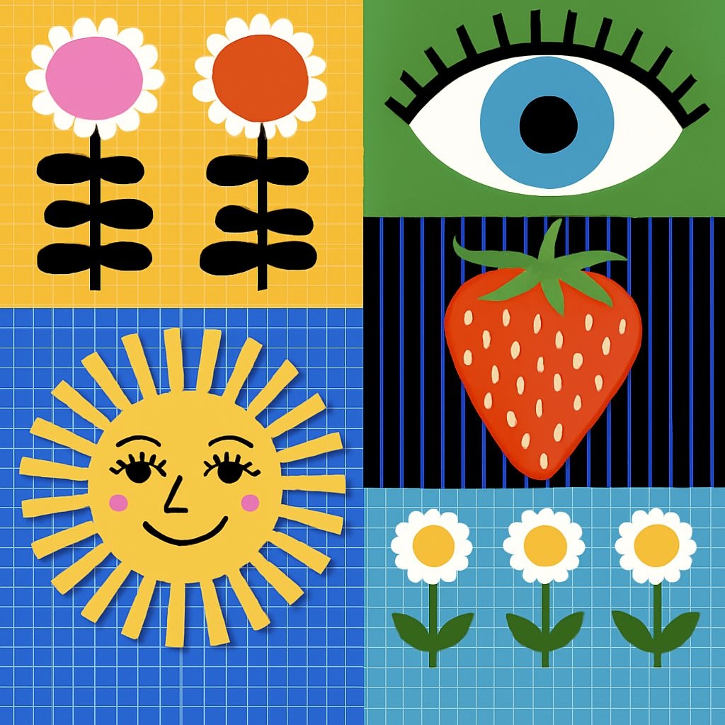 Vibrant Pop Art Floral and Eye Pattern Illustration Seamless Pattern