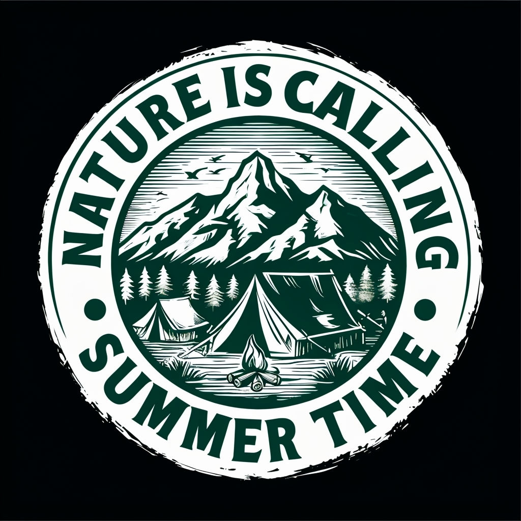 Forest Green Vintage Woodcut Camping Logo