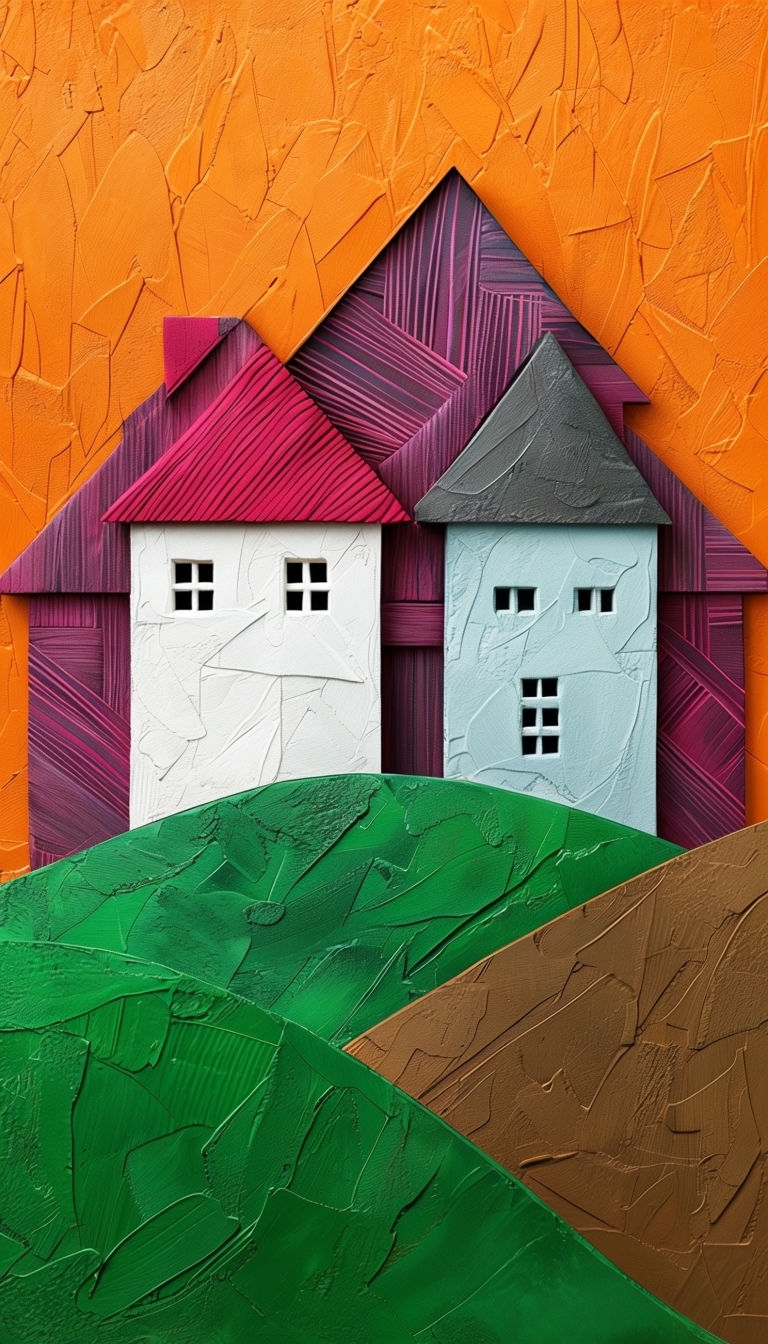 Stylized Geometric House Village with Abstract Patterns Mobile Wallpaper
