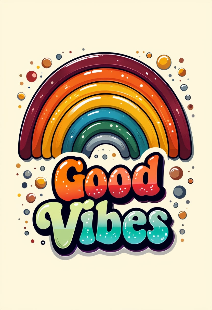 Vibrant Good Vibes Rainbow Cartoon Illustration Poster