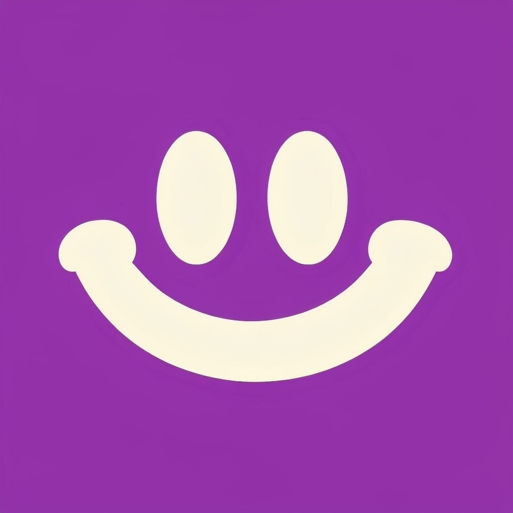 Cheerful Cartoon Smiley Face Graphic on Purple T-Shirt