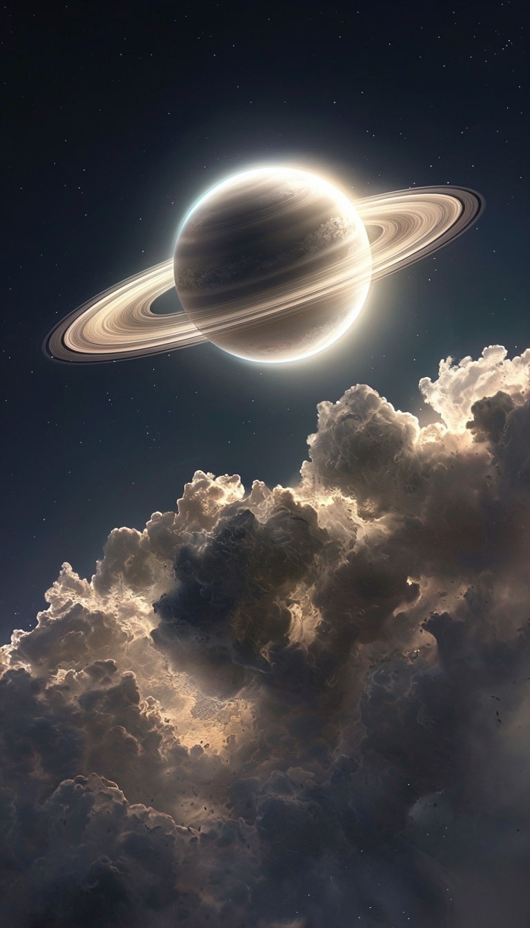 Majestic Planet with Rings in Outer Space Artwork Mobile Wallpaper