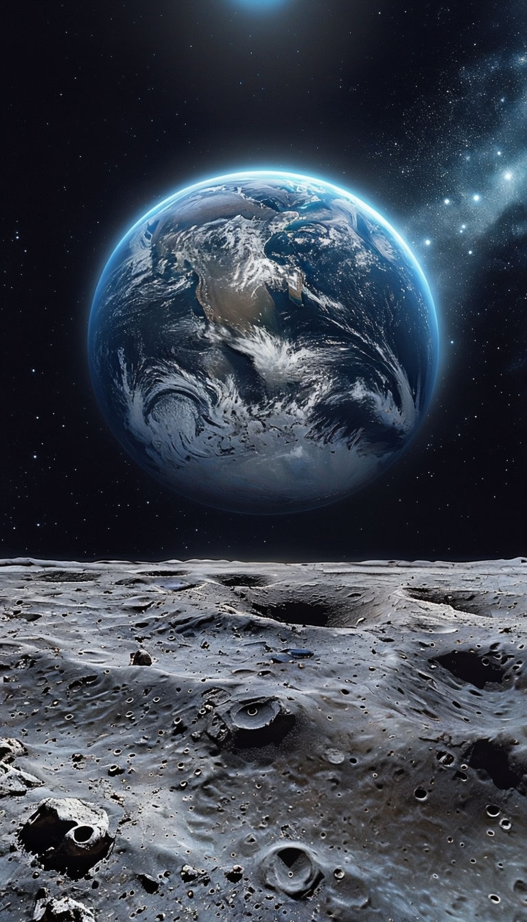 Breathtaking Panoramic View of Earth from Moon Mobile Wallpaper