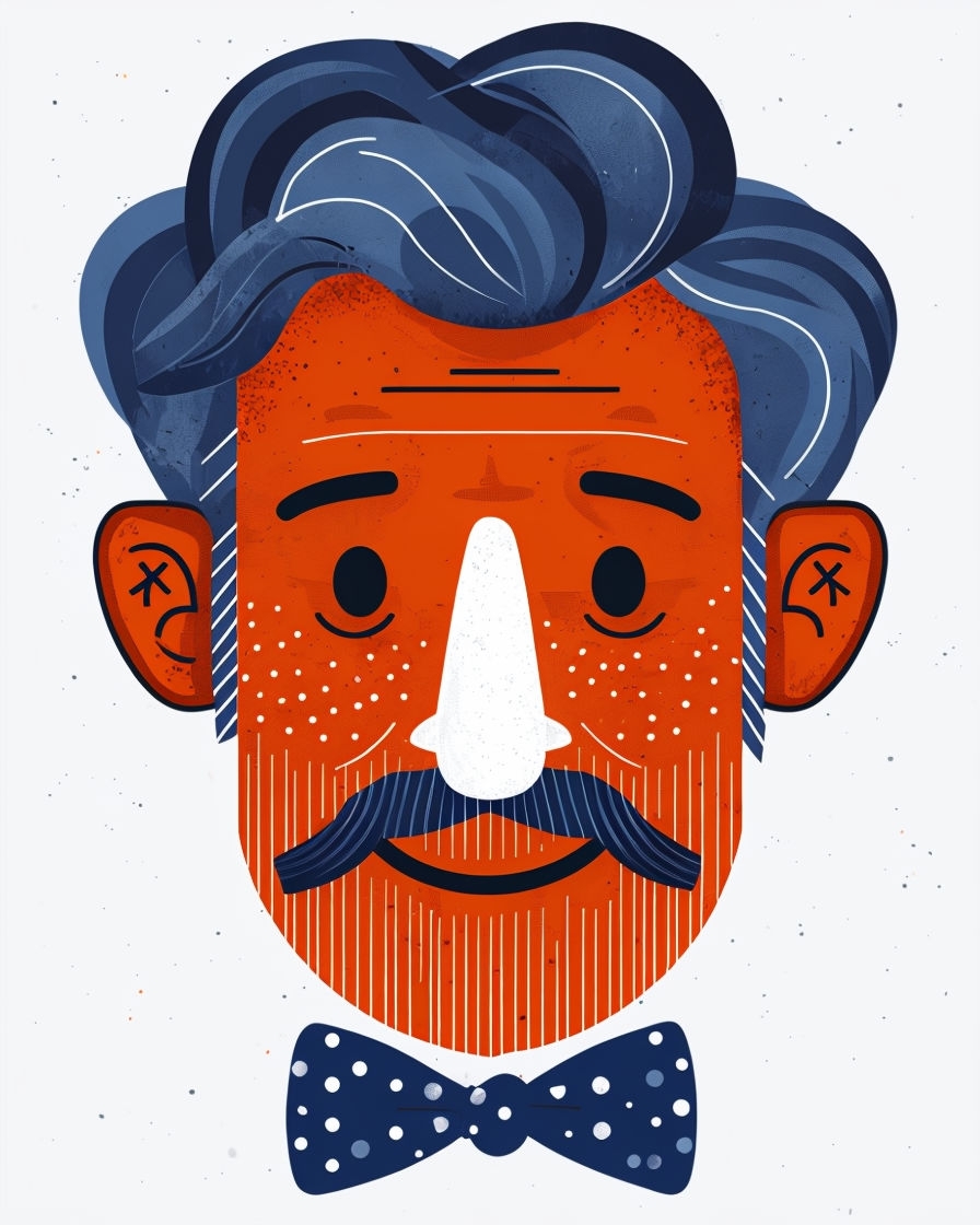 Whimsical Cartoon Elderly Man Face Illustration Art