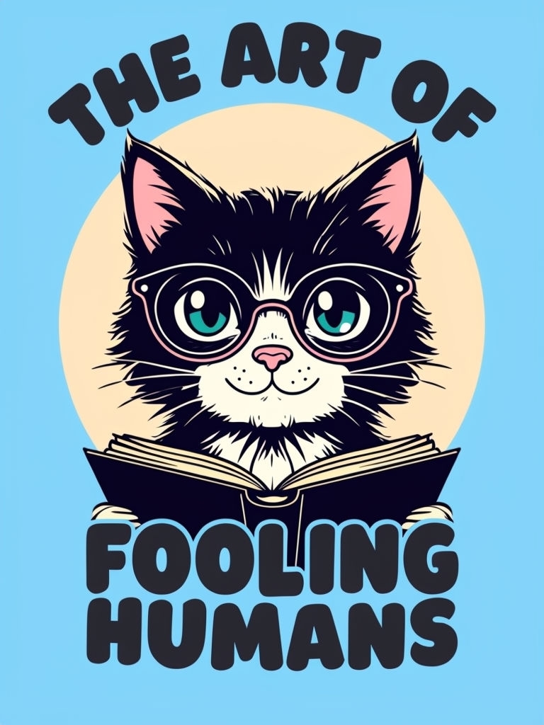 Whimsical Black Cat with Glasses and Open Book Poster