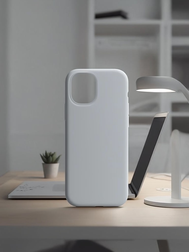 Sleek Soft-Touch Silicone Phone Case Mockup in Minimalist Workspace Mockup