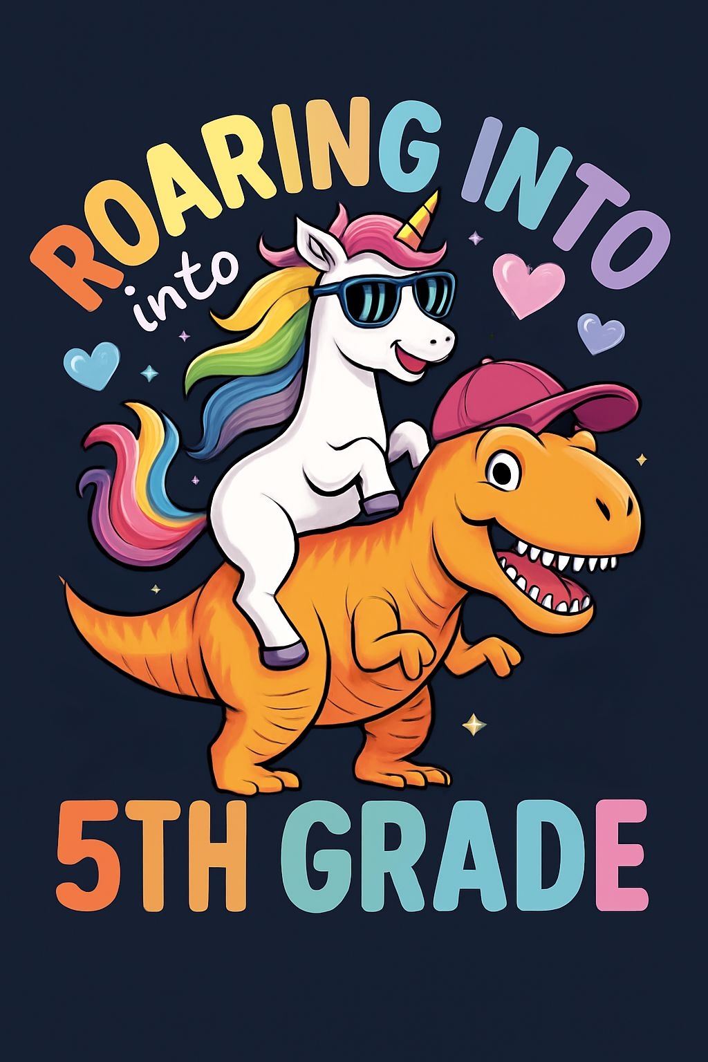 Cheerful Unicorn and Dinosaur 5th Grade Celebration T-Shirt