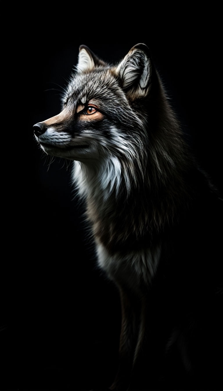 Dramatic High-Contrast Arctic Fox Portrait Art