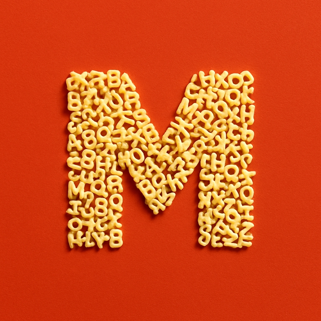 Yellow Pasta Letter M Typography Artwork Monogram