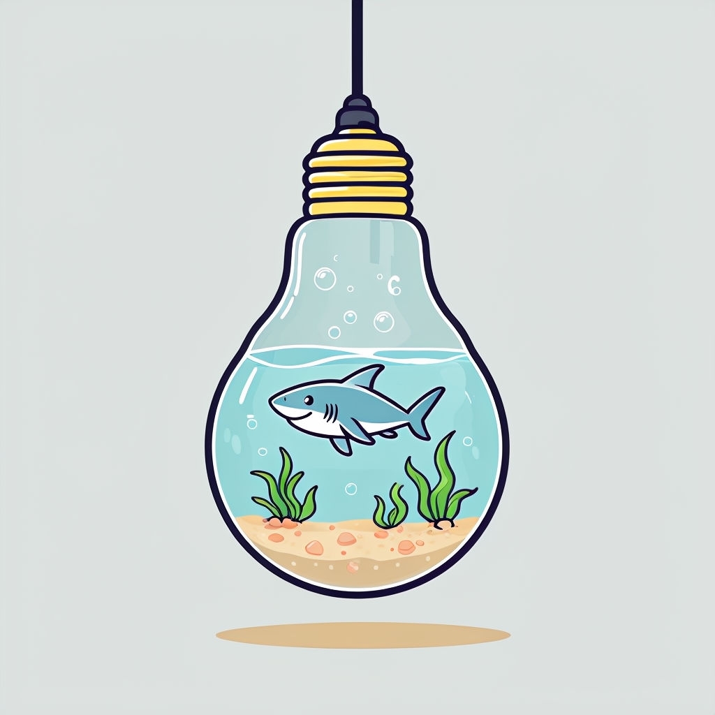 Whimsical Light Bulb Aquarium with Cartoon Shark T-shirt