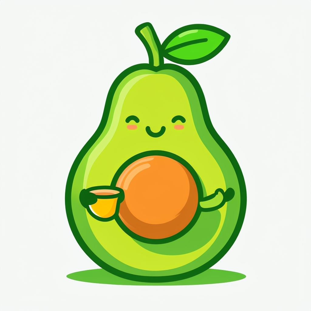 Cute Avocado-Pear Character Holding Coffee Cup Sticker