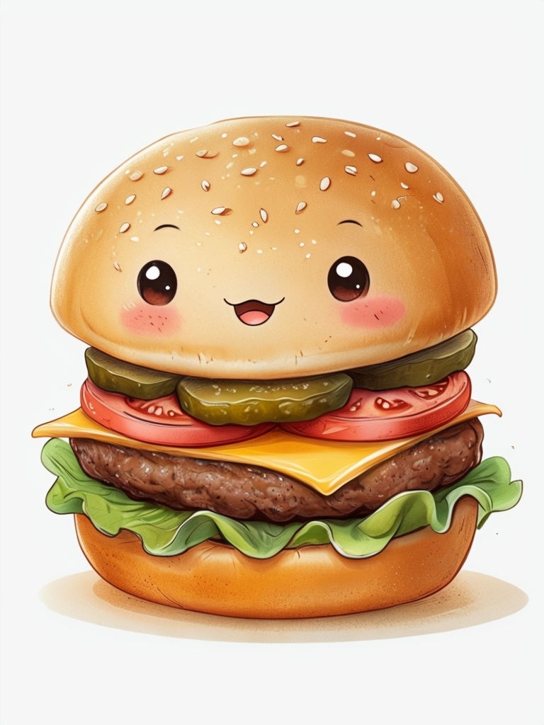 Adorable Whimsical Hamburger Character Illustration Sticker
