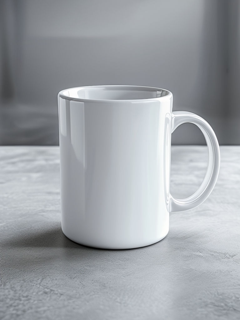 Photorealistic White Ceramic Coffee Mug Mockup on Concrete Surface Mockup