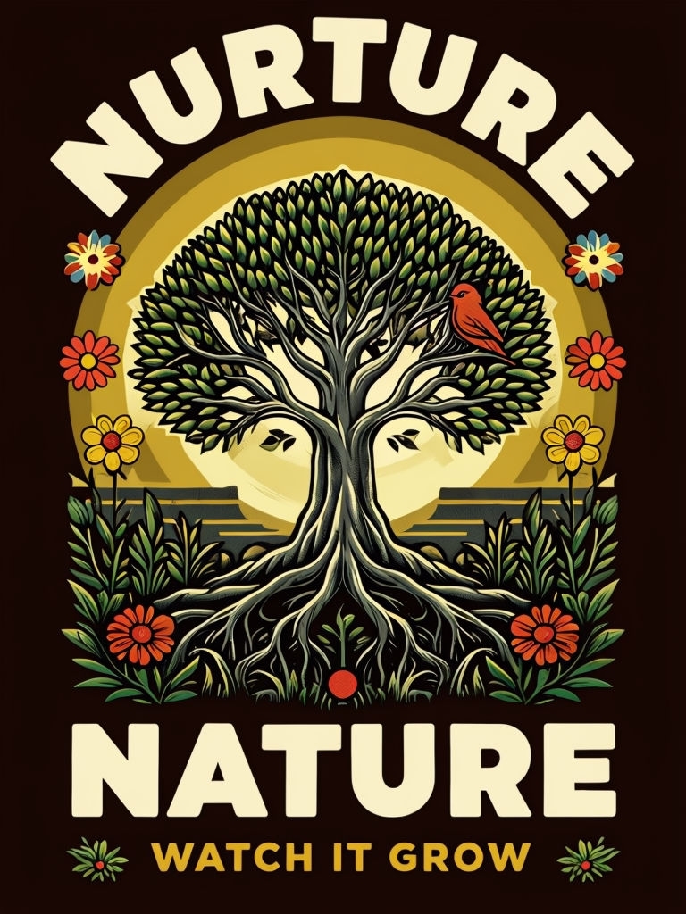 Nurture Nature Inspirational Tree Graphic T-Shirt