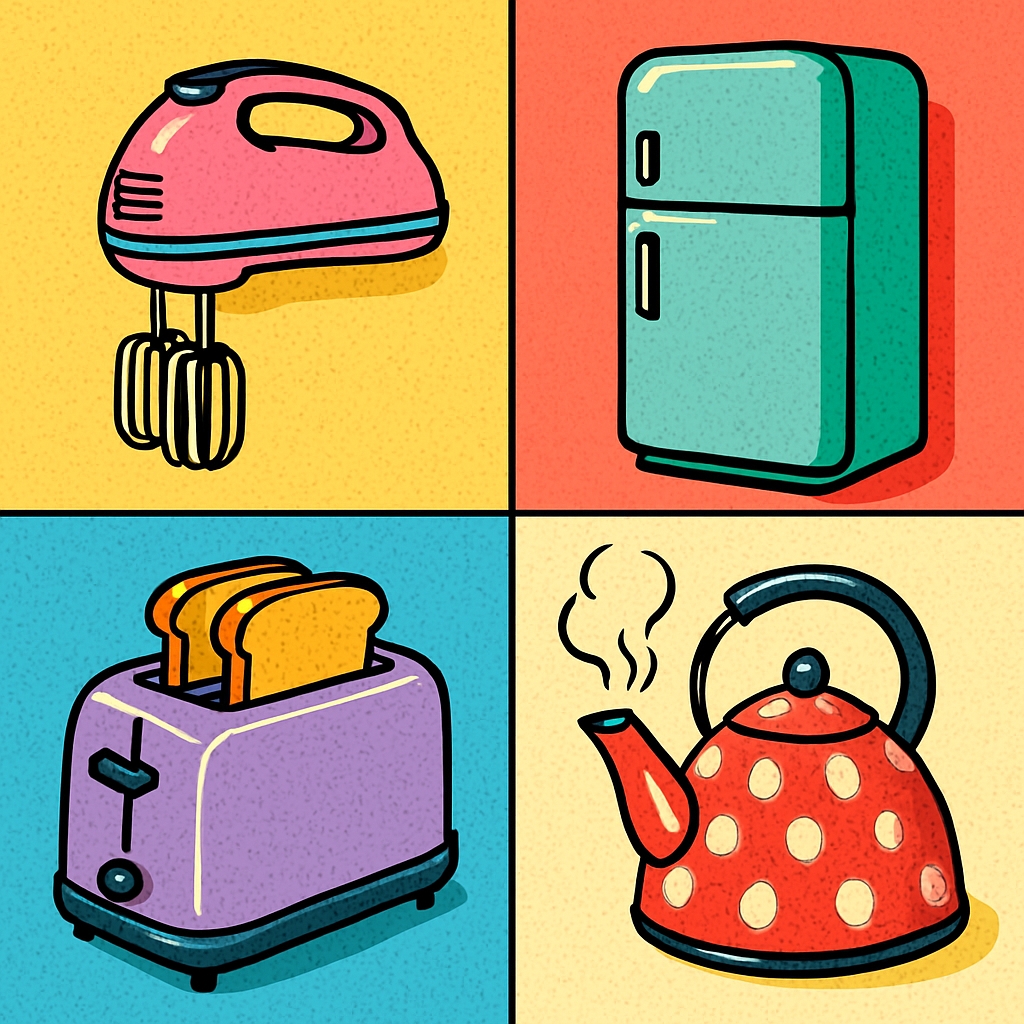 Vibrant Retro Kitchen Appliances Illustrated Seamless Pattern