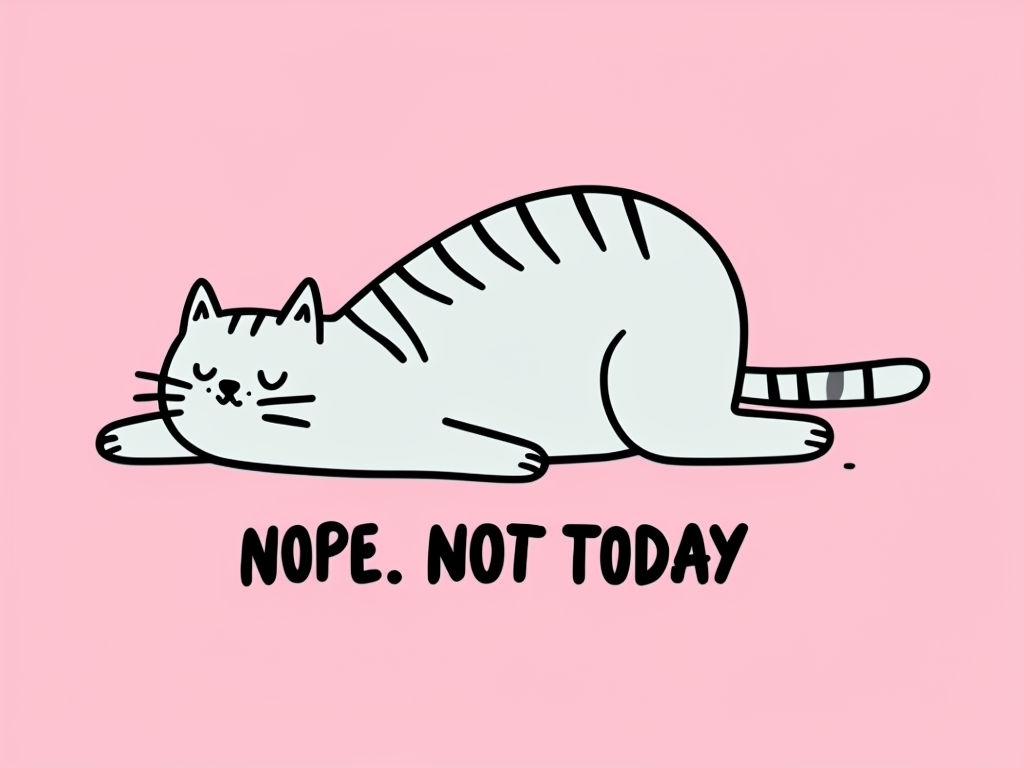 Playful Gray Cat with Nope Not Today Text T-Shirt