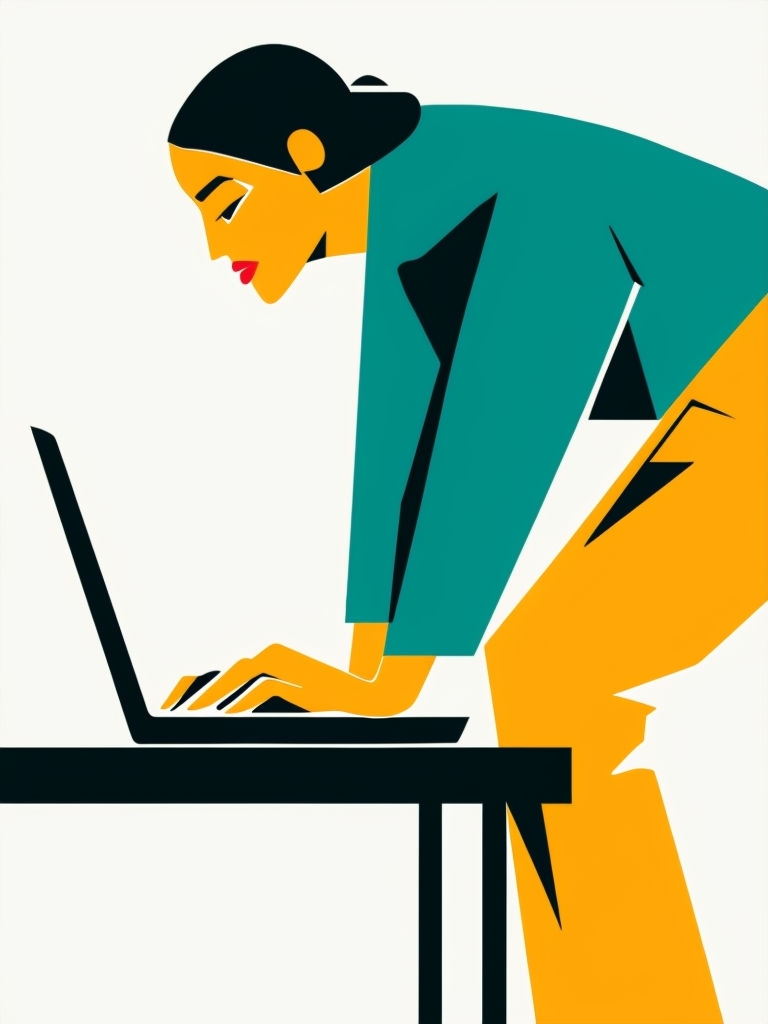 Intense Focus on Laptop Graphic Illustration Art