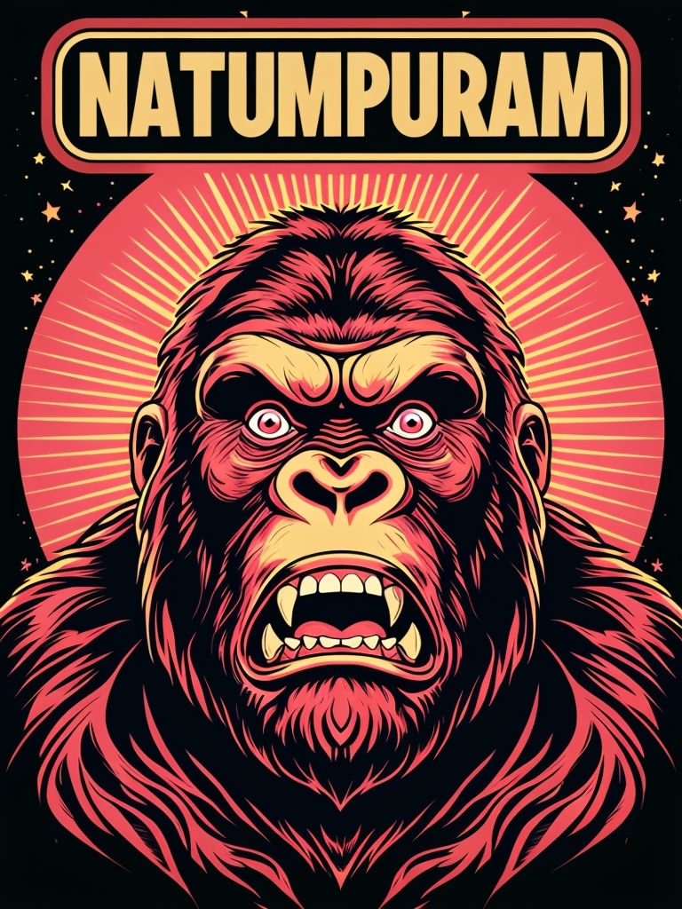 Dramatic Vintage Comic Style Gorilla Artwork Featuring NATUMPURAM Poster